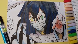 【イラストメイキング動画】100均Seriaのペンと筆ペンで描いてみた【伊黒小芭内】【鬼滅の刃】【Demon slayer】Kimetsu No Yaiba│Iguro Obanai