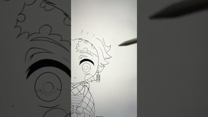 【Demon Slayer】Tanjiro Kamado Drawing | 鬼滅の刃 | Sketch to Line Art #shorts
