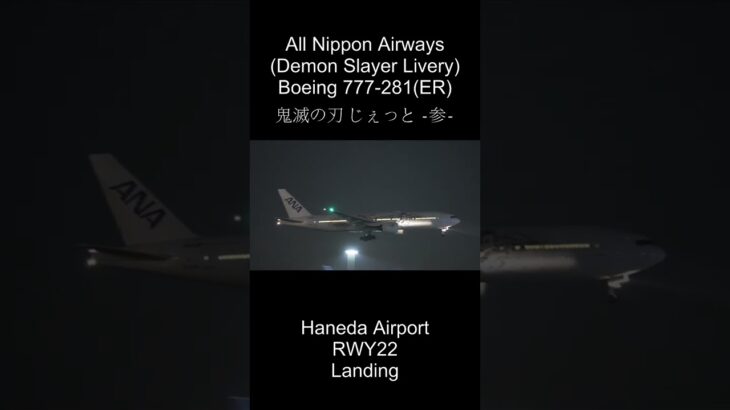 ANA 鬼滅の刃じぇっと -参- Haneda Airport RWY22 Landing #shorts #鬼滅の刃じぇっと参